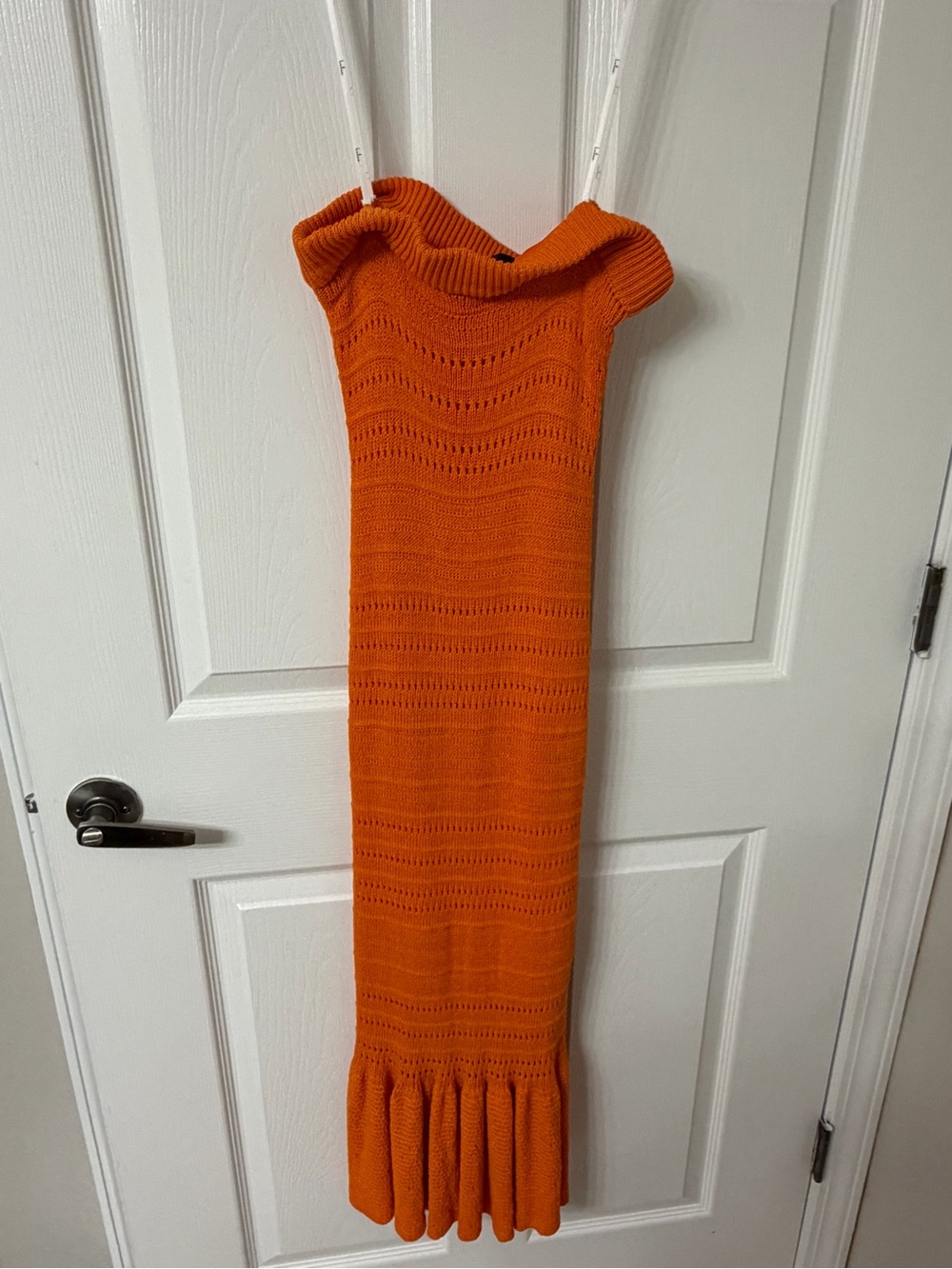 Lulu's Orange Knit Midi Dress with Fluted Hem